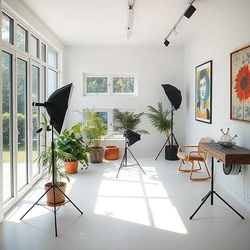 photostudio with daylight in private house with garden