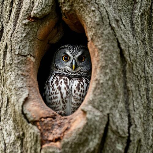 owl in a treehole