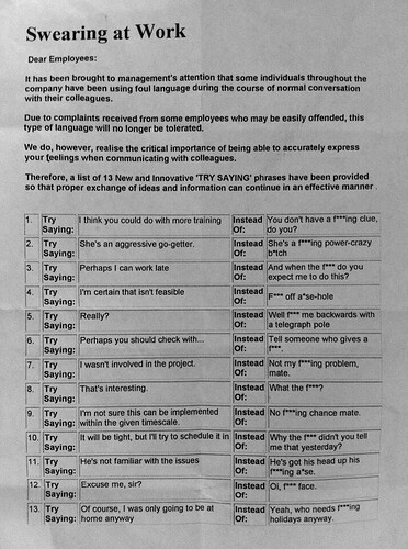 Swearing at work